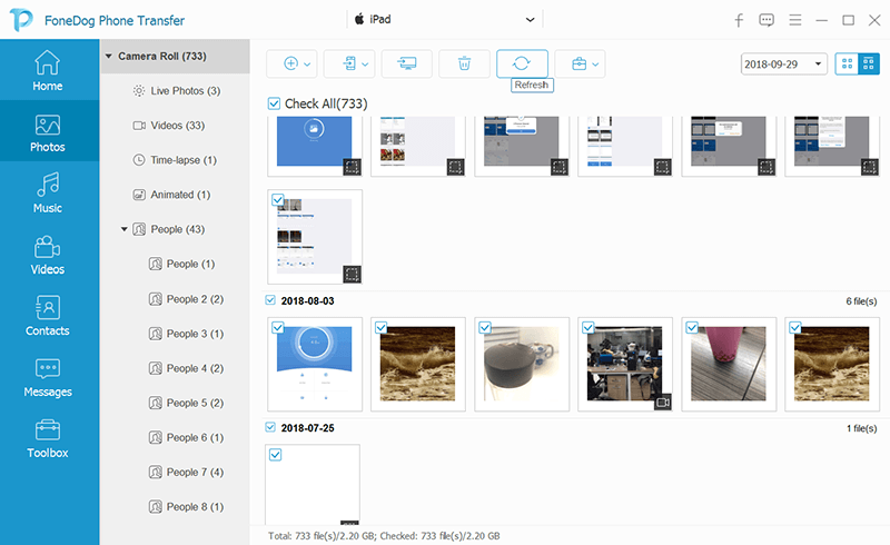 iPhoneから転送するファイルタイプを選択してください