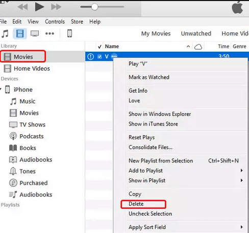 Mac/ Windows で iTunes ライブラリから映画を削除する