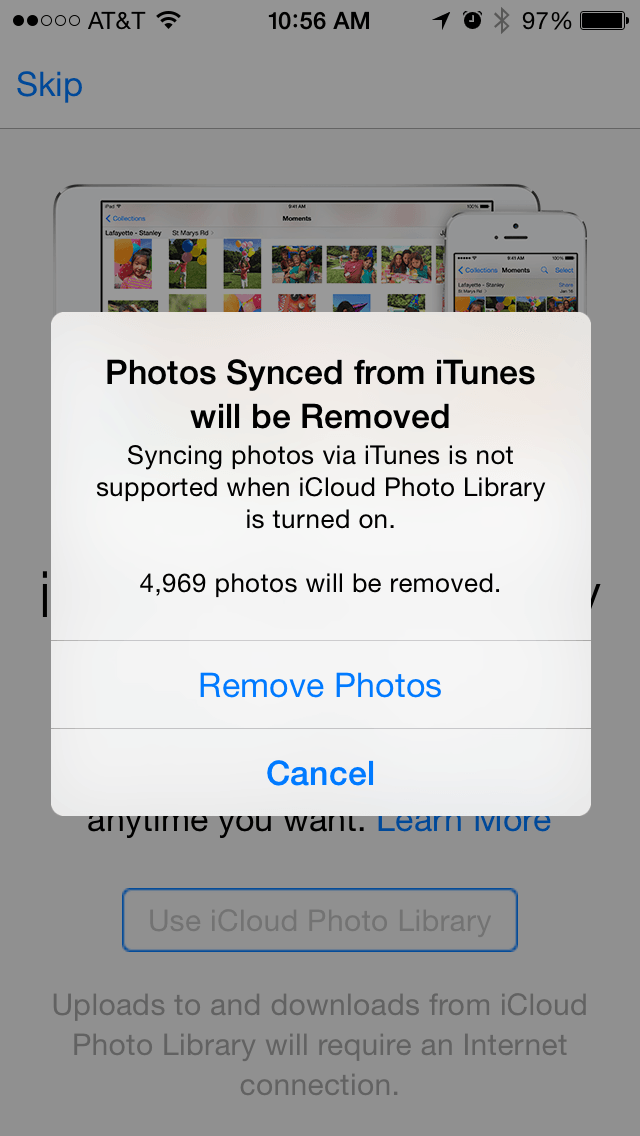 iTunesから同期された写真は削除されます