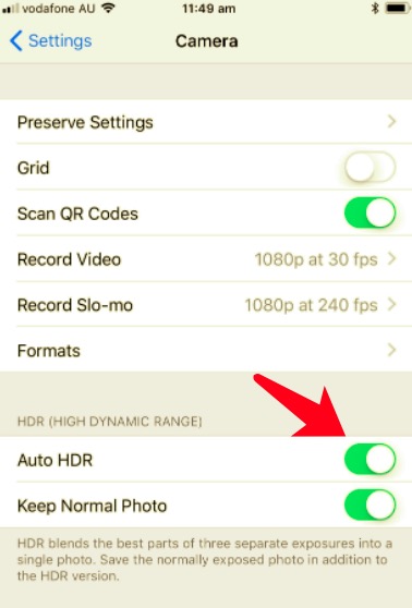 自動HDRをオフにして、iPhone内で写真が重複しないようにします