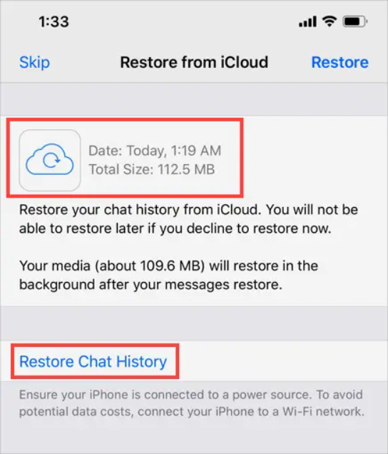 iCloudバックアップからWhatsAppを復元する