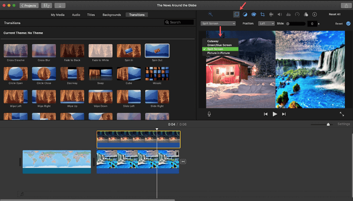 iMovie を使用して画面分割クリップを作成する