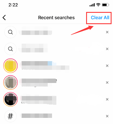 Instagramでの最近の検索をすべてクリア