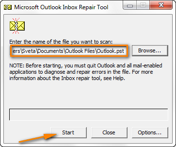 Outlookで破損したPSTファイルを修正